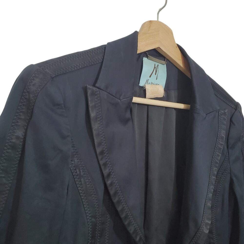 Marciano Navy Blue Fitted Tuxedo Blazer 3/4 Sleeve Black Satin Accents Sz 10 - Picture 2 of 12